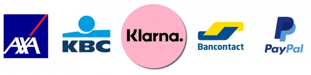 De roze branding van Klarna valt op in de zee van blauwe logo's, typisch voor banken.